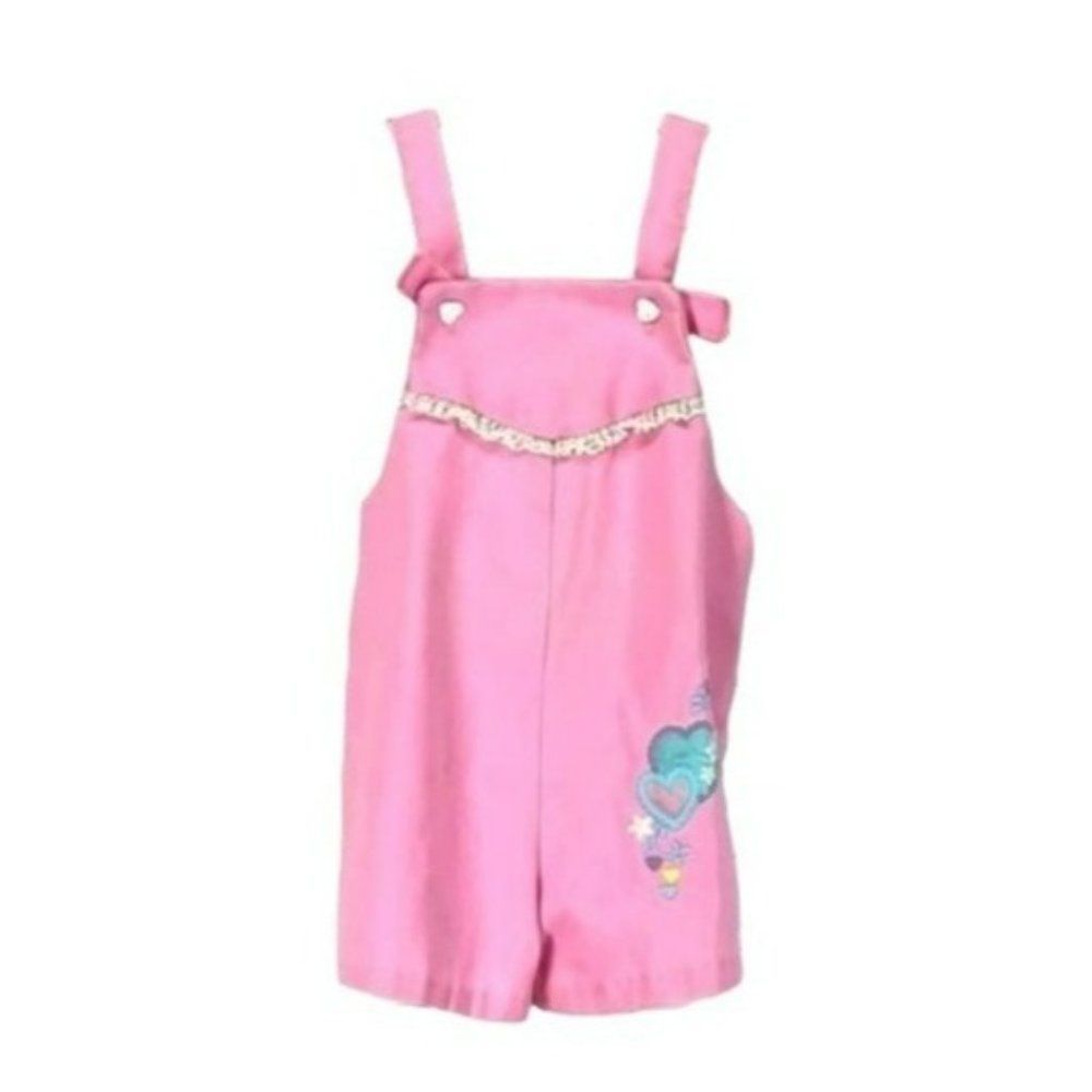 Vintage 90'S Skyline Pink Toddlers Embroidered Lace Overall‎ Shorts Size 3T
